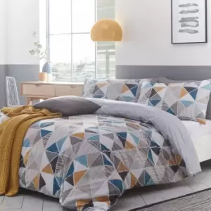 image of Harlequin Geometric Duvet Cover Set Grey/Ochre/Teal