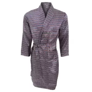 Mens Lightweight Traditional Patterned Satin Robe/Dressing Gown (M Chest: 40inch) (Navy)