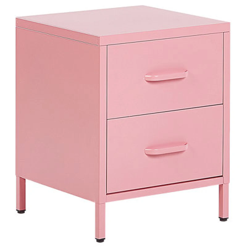 Image of Beliani 2 Drawer Bedside Table Malavi Metal Pink