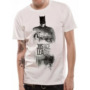 Image of Justice League Movie - Batman Silhouette Mens Large T-Shirt - White