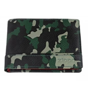 image of Zippo Green Camouflage Leather Tri-Fold Wallet (11.2 x 8.2 x 2cm)