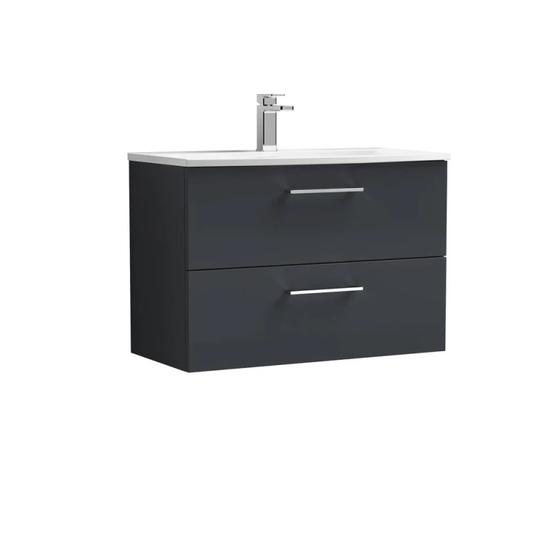 Image of Balterley Bathroom 2-Drawer Wall-Hung Curved Basin Unit, Dark Grey, 800mm in Grey Grey Unisex