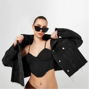 image of Missguided Recycled Raw Hem Denim Jacket - Black