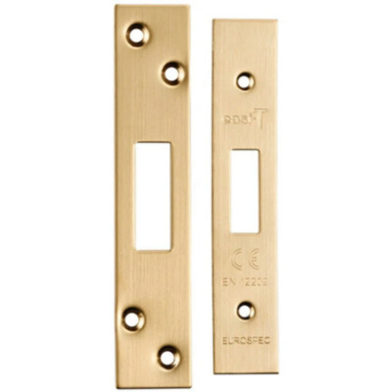Image of Loops Square Forend Strike and Fixing Pack Suitable for Deadlocks Satin Brass Metallics unisex