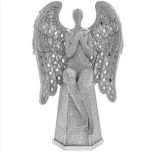 image of Silver Art Angel Sitting 12" Ornament By Lesser & Pavey