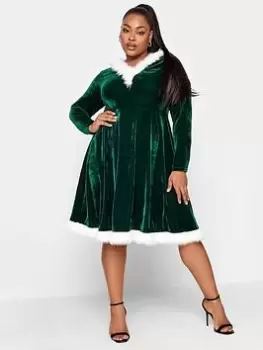 Image of Yours Yours Velvet Hooded Santa Dress, Green, Size 18, Women