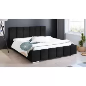 Image of Lemela Upholstered Beds - Plush Velvet, Double Size Frame, Black - Black