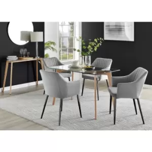 Image of Furniturebox UK - Furniturebox Malmo Rectangular Glass and Wooden Leg Modern Industrial Dining Table & 4 Grey Calla Black Leg Velvet Chairs