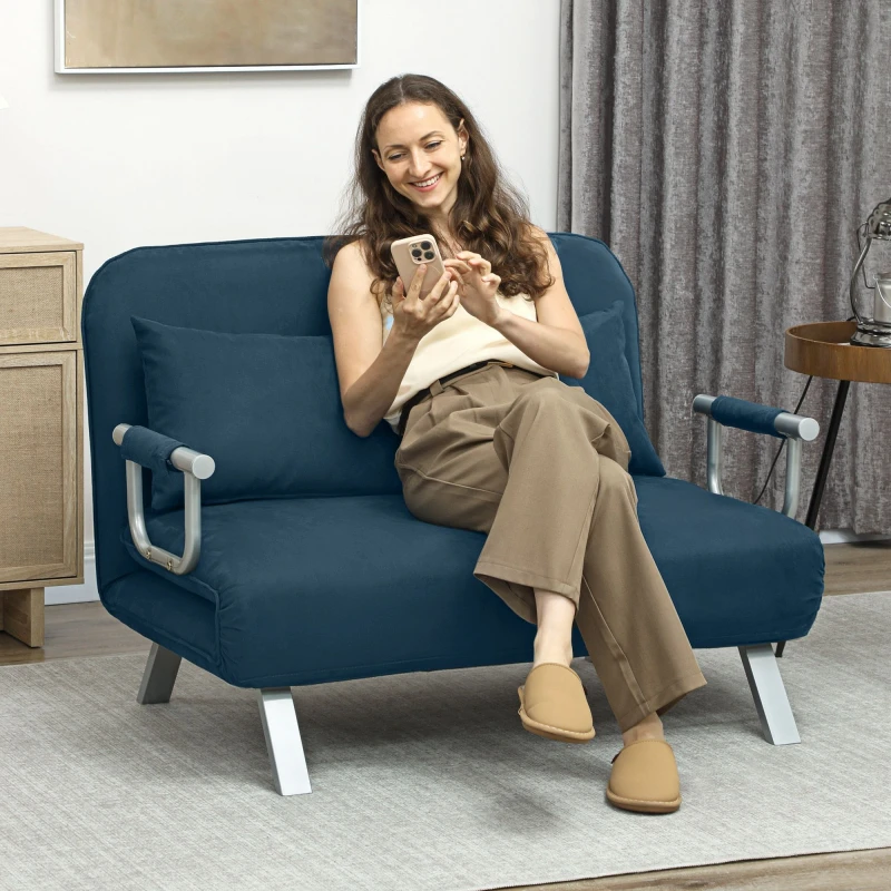 Image of HOMCOM Fabric Convertible 2 Seater Sofa Bed w/ 2 Pillows, Navy Blue 833-042V70NU