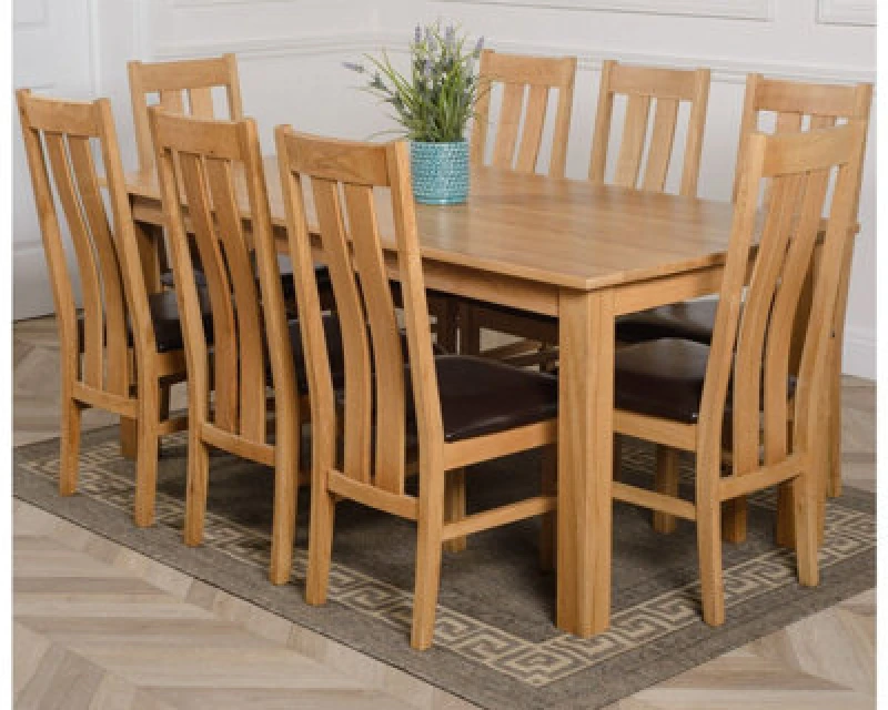 Image of Thats Furniture Oslo 180 x 90cm Large Oak Dining Table & 8 Princeton Chairs in Brown Brown Unisex 180 x 90 cm