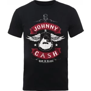 Johnny Cash Winged Guitar Mens X-Large T-Shirt - Black