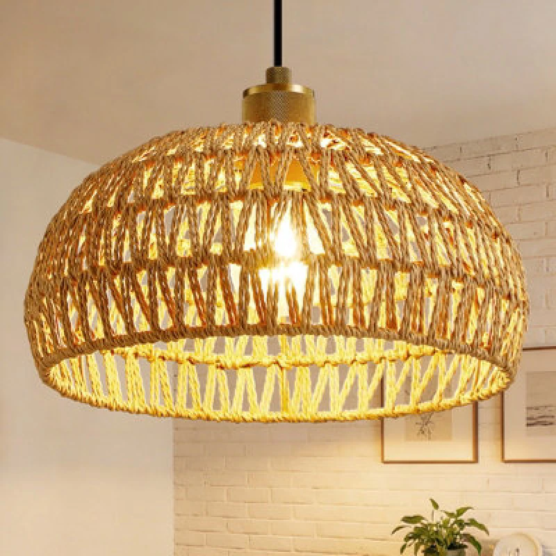 Image of Harper Living Easy Fit Handwoven Rope Ceiling Light Shade With Reducer Ring, E27/b22 Yellow Woven Shade For Pendant Lights & Floor