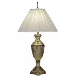 image of Loops - Table Lamp Grecian Urn Style Oyster Sheen Box Pleat Shade Brass LED E27 60W