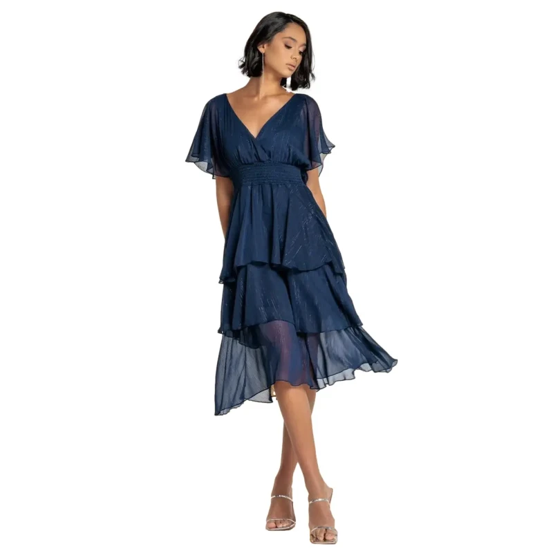 Image of Goddiva Womens butterfly sleeve chiffon dress Goddiva Midi Bleu Female 36