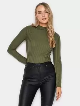 Image of Long Tall Sally Wide Rib Khaki Top, Green, Size 10, Women