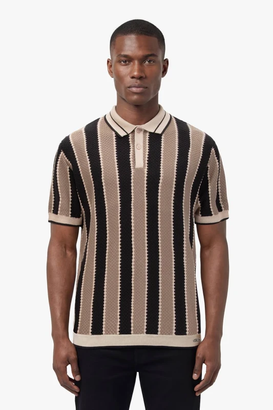 Image of Luke 1977 Mens Castletown Knitted Polo in Black Size: Large Black Male L