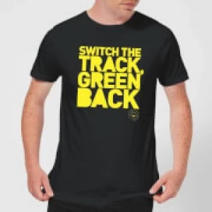 image of Danger Mouse Switch The Track Green Back Mens T-Shirt - Black