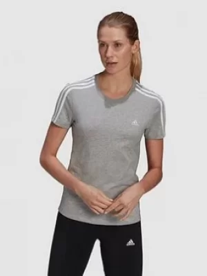 Image of adidas Essentials 3 Stripes Tee, Medium Grey Heather, Size 2XL, Women