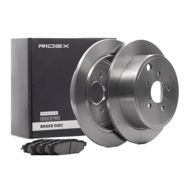 Image of RIDEX 3405B1409 Brake disc and pads set Rear Axle, Brake Disc Type: Solid, with acoustic wear warning Brake Set,disc brakes (3405)