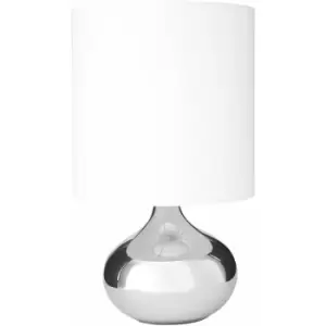 Image of Premier Housewares - White Fabric Table Lamp With White Shade/ Chrome Spherical Base Stand/ Desk / Reading / Office Lamps With Modern Look 20 x 35 x