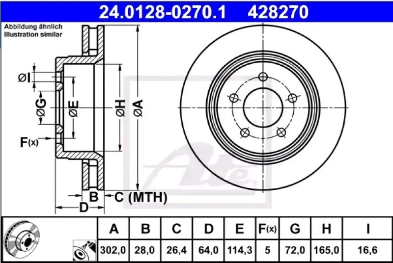 Image of ATE 24.0128-0270.1 Brake disc Vented, Coated, High-carbon Brake Disc (82)