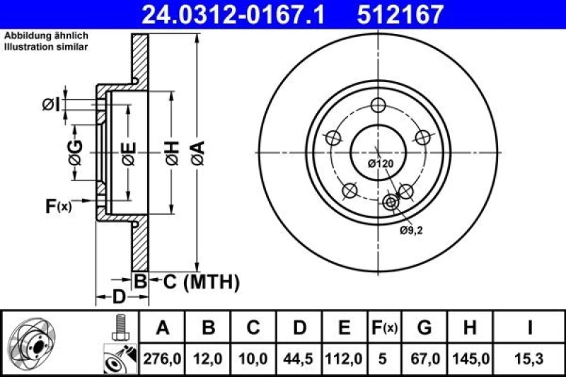 Image of ATE 24.0312-0167.1 Brake disc solid, Coated, Alloyed/High-carbon, with bolts/screws Brake Disc (82)