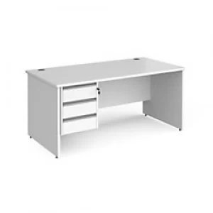 Image of Dams International Straight Desk with White MFC Top and Silver Frame Panel Legs and 3 Lockable Drawer Pedestal Contract 25 1600 x 800 x 725mm