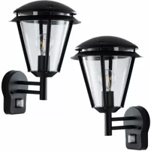 image of 2 pack IP44 Outdoor Wall Lamp Matt Black Steel Modern pir Lantern Porch Curved