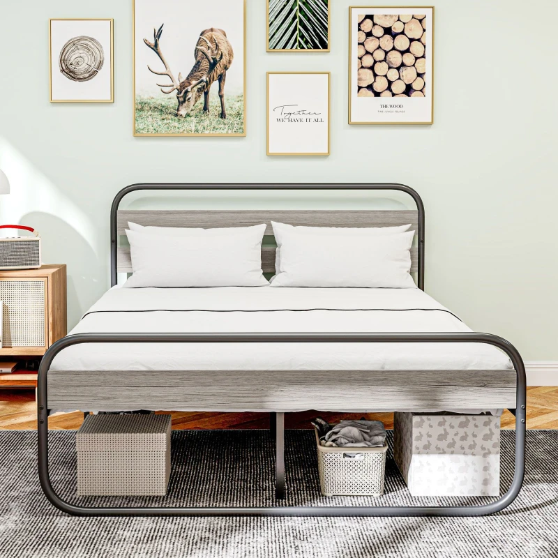Image of HOMCOM Metal Platform Bed Frame with Under Bed Storage - 5ft TJ Hughes Grey 5061025077328