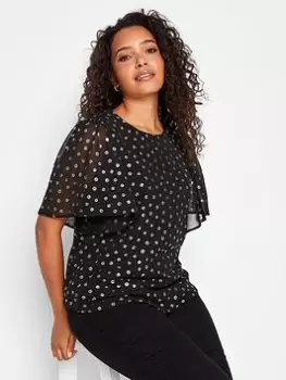Image of M&Co Foil Angel Sleeve Blouse - Black, Size 12, Women