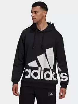 Image of adidas Essentials Giant Logo Fleece Hoodie, Black/White Size M Men