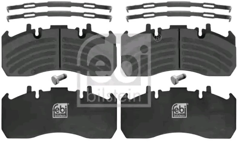 Image of FEBI BILSTEIN 16906 Brake pad set steered trailing axle, prepared for wear warning indicator, with fastening material Brake Pad Set,disc brake (402)