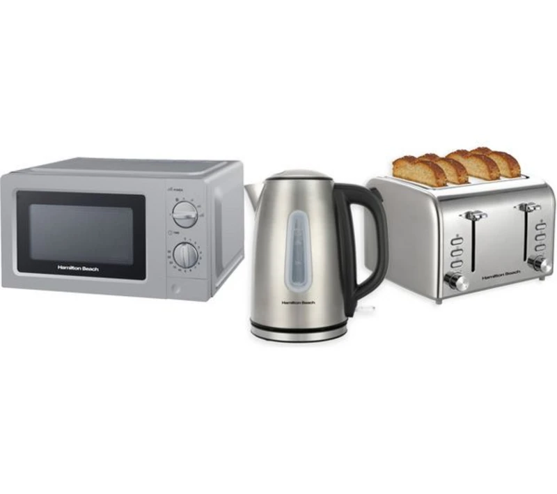 image of HAMILTON BEACH HBKTMB Solo Microwave, Electric Kettle & 4-Slice Toaster