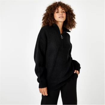 image of Jack Wills Lounge High Neck Zip Knitted Jumper - Black