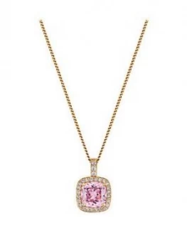 image of Simply Silver 14Ct Rose Gold Plated Sterling Silver Pink Cubic Zirconia Square Halo Necklace