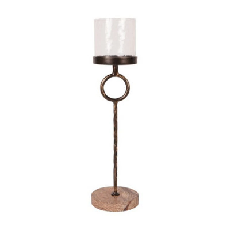 Image of Buttercup Farm Rutland Table Hurricane Small - Marble/iron/glass - L10.5 X W10.5 X H39cm - Antique Gold/forest Brown