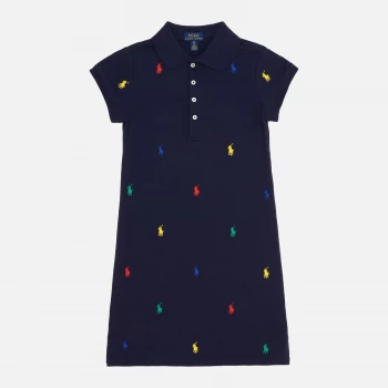 Image of Polo Ralph Lauren Girls Embroidered Logo Dress - French Navy - 12 Years