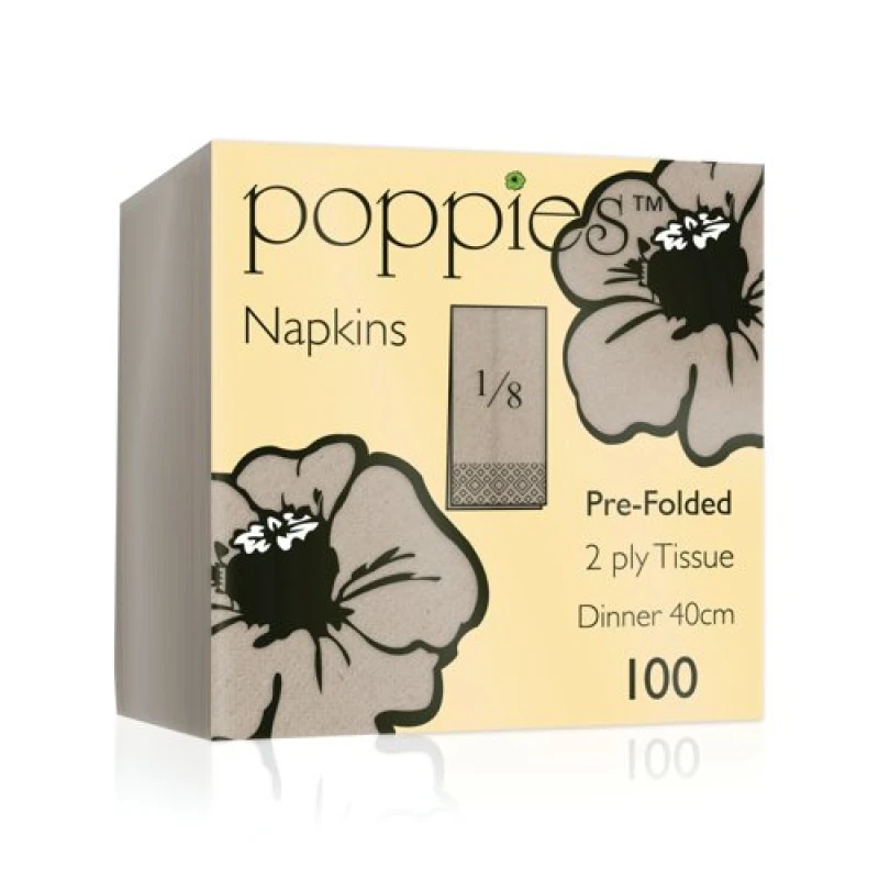 Image of Poppies Poppies 2-Ply Napkins 8 Fold 40cm Recycled Kraft (Pack of 2000) 4028RC/CASE 4028RC/CASE