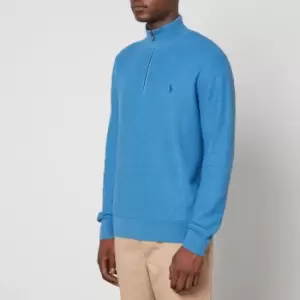 Image of Polo Ralph Lauren Logo-Embroidered Cotton-Pique Half-Zip Sweatshirt - S