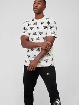 Image of adidas Fleece Graphic T-Shirt - Beige, Beige, Size L, Men