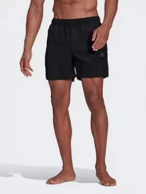 Image of adidas Short-length Colorblock 3-stripes Swim Shorts, Black/Grey Size M Men