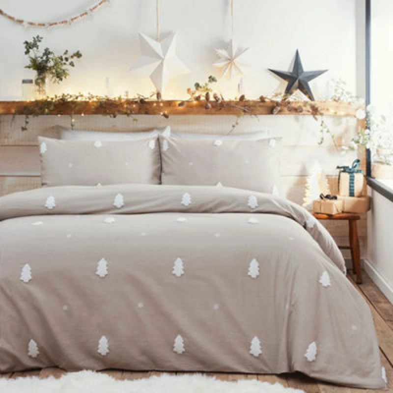 Image of Appletree Tufted Trees 100% Cotton Natural Duvet Cover Set