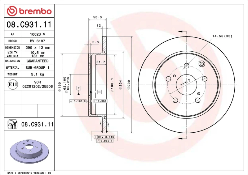 Image of BREMBO Brake disc BREMBO 08.C931.11