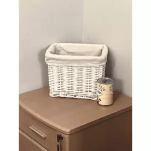 image of Small Wicker Willow Storage Basket With Cloth Lining [White Medium 28x20x21cm]