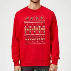 Image of Nintendo Super Mario Happy Holidays The Good Guys Red Christmas Sweatshirt - L - Red