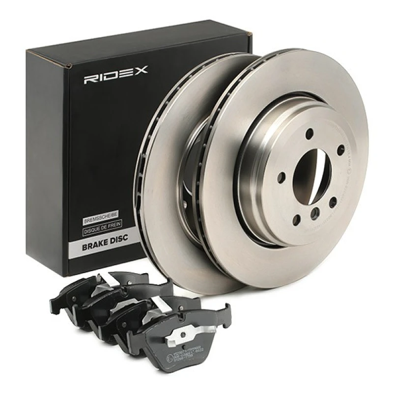 Image of RIDEX 3405B0993 Brake disc and pads set Rear Axle, Brake Disc Type: Vented, prepared for wear warning indicator Brake Set,disc brakes (3405)