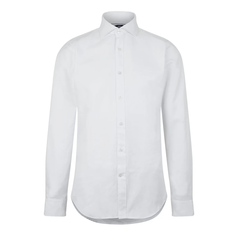 Image of Haines and Bonner Edward Slim Fit Cutaway Collar Twill Shirt - White White 37