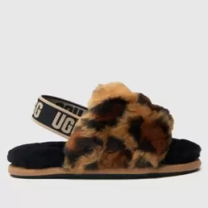 Image of UGG Beige & Brown Fluff Yeah Slide Spotty Girls Toddler Slippers
