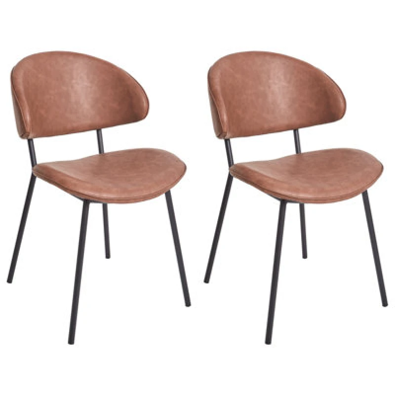 Image of Beliani Set Of 2 Dining Chairs Kiana Faux Leather Brown