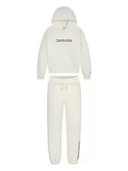 Image of Calvin Klein Jeans Girls Institutional Logo Hoodie Set - Ivory, Ivory, Size Age: 8 Years, Women